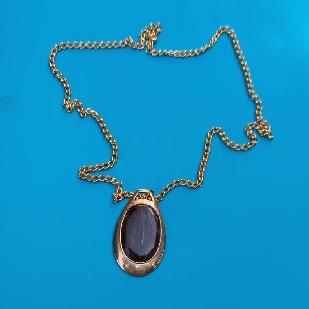 Sarah Coventry Gold Necklace with Brown Pendant